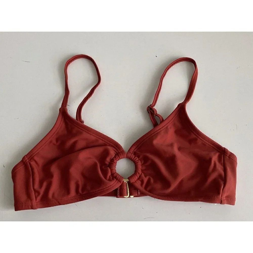 XHILARATION Bikini Topā Womenās Sz MāTriangle Orange Rust RuchedāRing